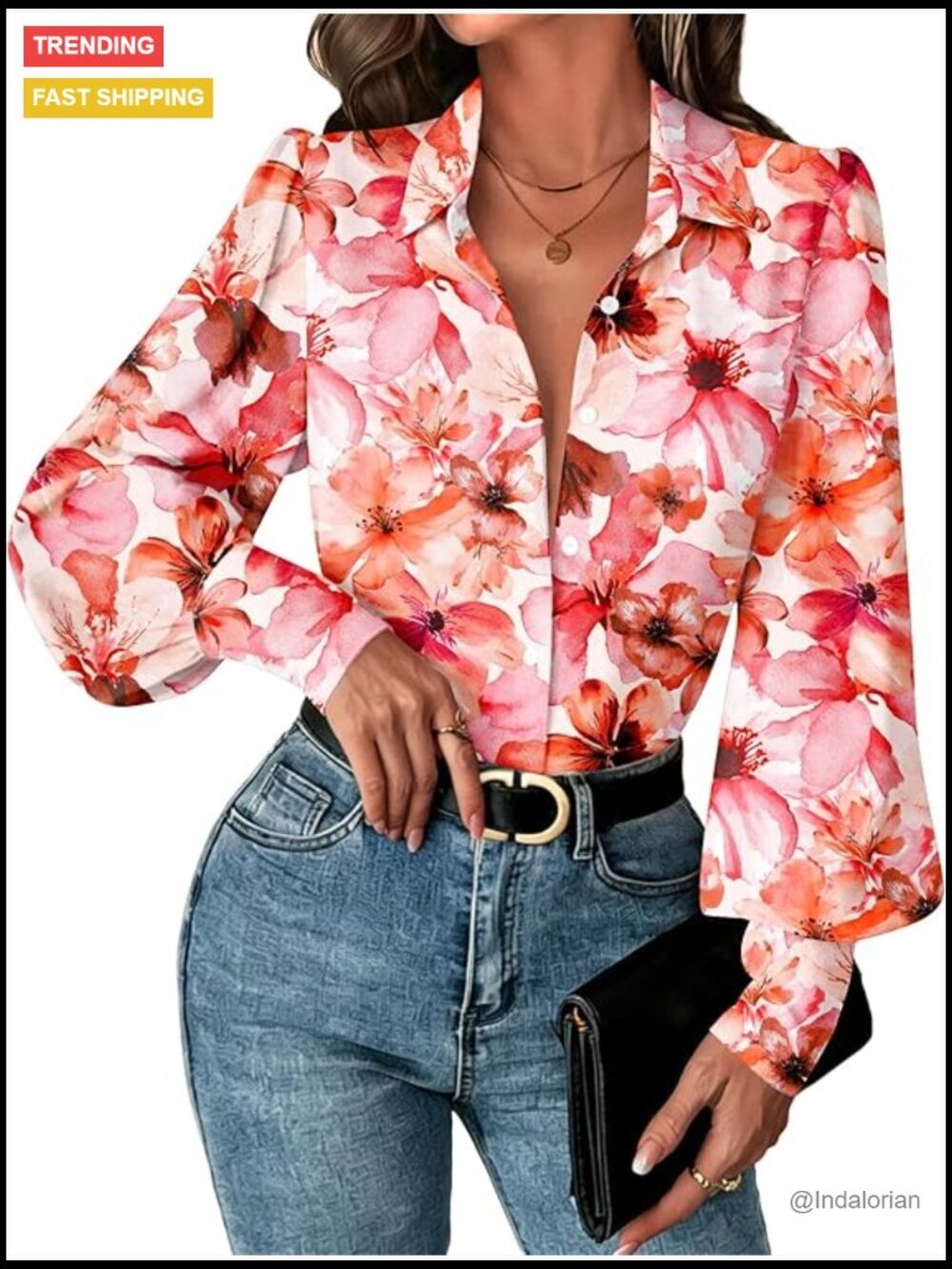 Chiffon Button Down Shirt Lantern Sleeve Blouse Business Casual